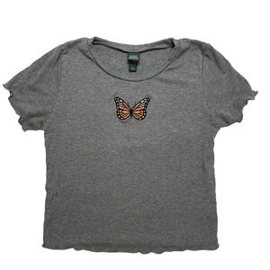 Wild Fable Gray Short Sleeve Butterfly Top Size M